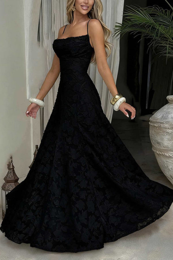 Vestido largo Francis de punto devoré floral con cuello caído y lazada en la espalda