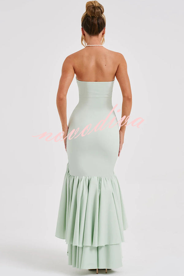 Vestido largo ajustado sexy con hombros descubiertos y bajo irregular