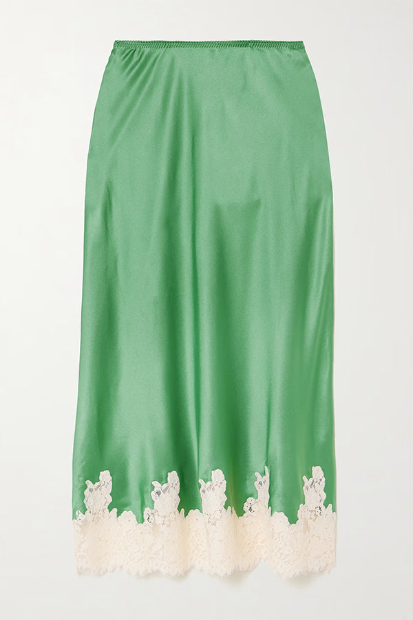 Falda midi drapeada Celebration Look de satén en contraste con ribete de encaje y cintura elástica
