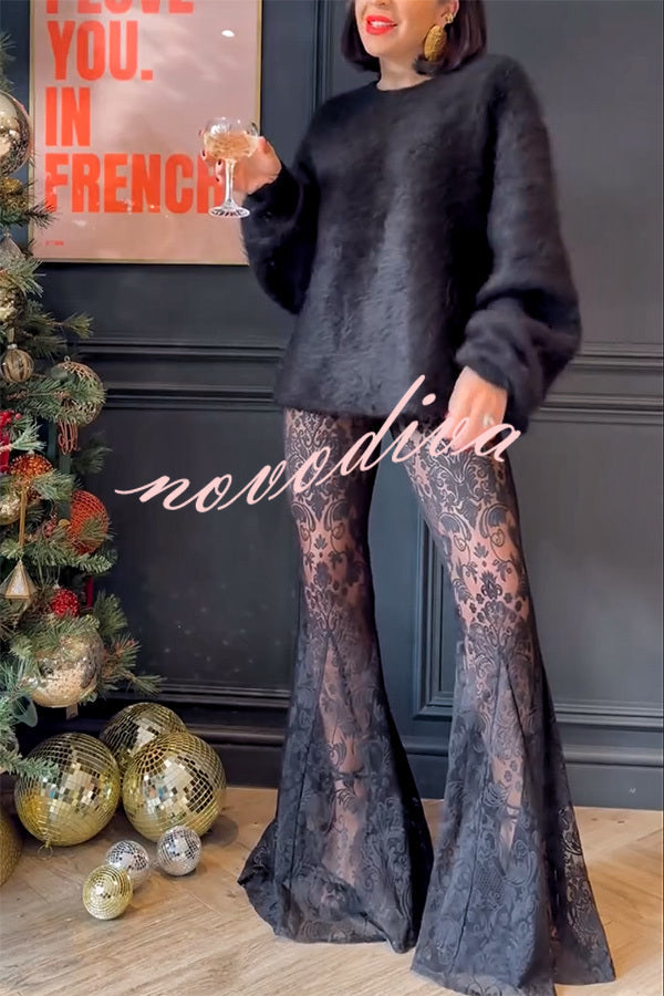 Pantalón elástico Lista para Esta Noche de encaje con estampado único y bajo sirena