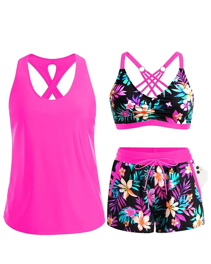 Maren | Conjunto de tres piezas: tankini, bikini y pareo