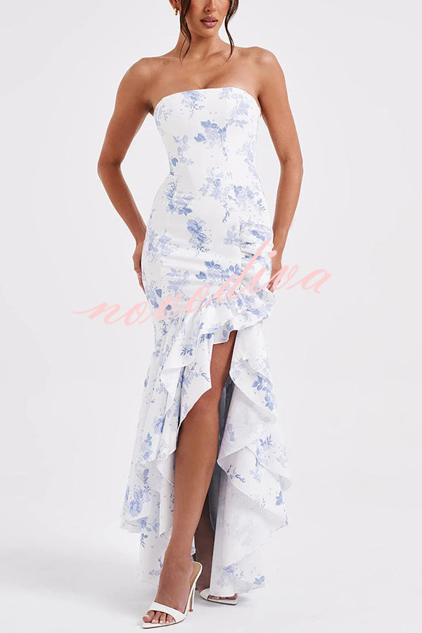Vestido largo ajustado sexy con hombros descubiertos y bajo irregular