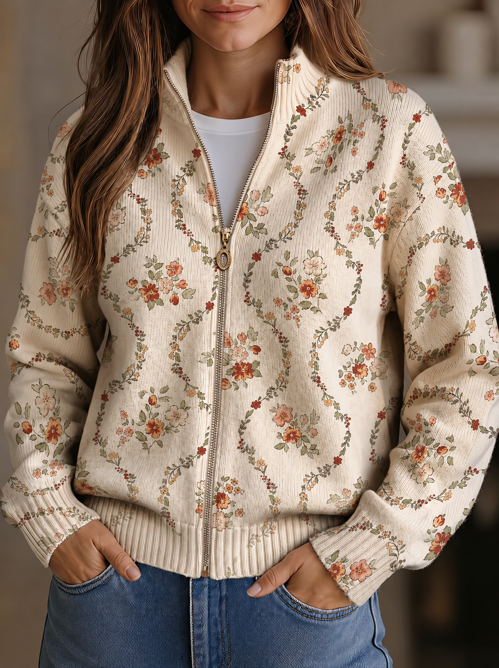 Persephone™ | Rebeca Estampado Delicado de Enredadera Floral en Crema