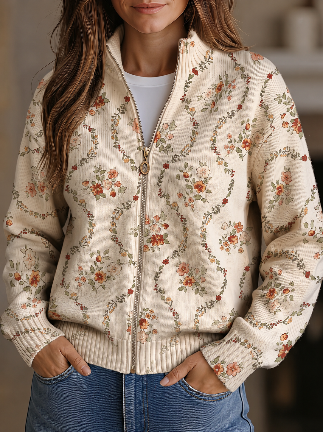 Persephone™ | Rebeca Estampado Delicado de Enredadera Floral en Crema