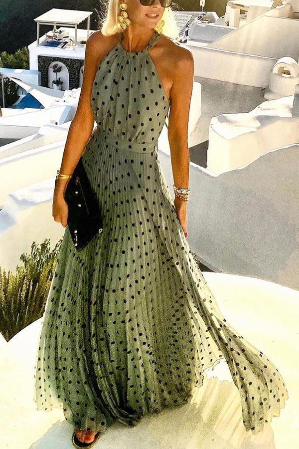 Vestido largo Respira Amor con estampado de lunares