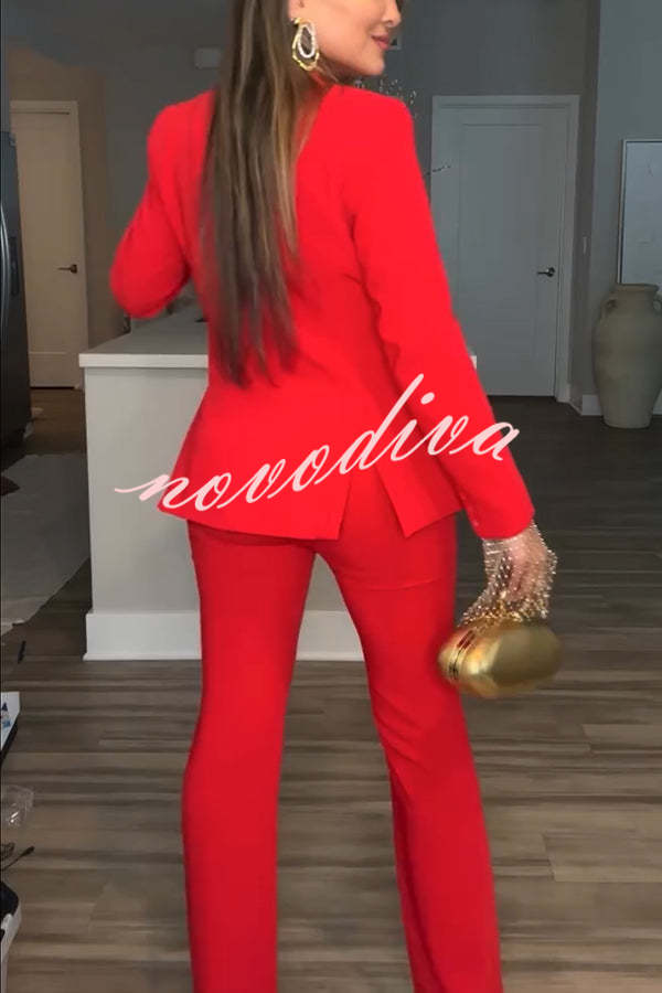 Conjunto Estilo de Vida de Lujo de blazer con solapa y un botón y pantalón de traje recto con cintura elástica y bolsillos