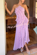Vestido largo de gala halter Dream Ode con pliegues y volantes estilo nenúfar