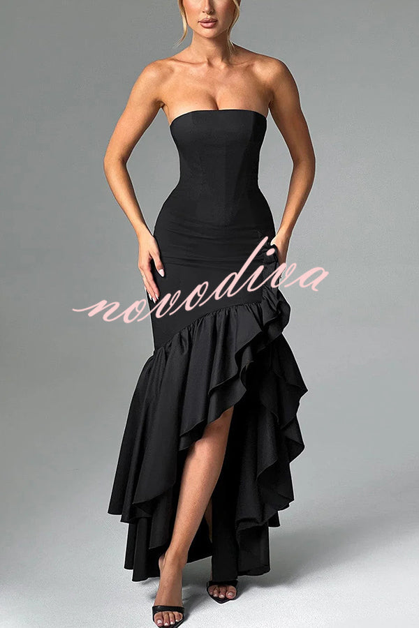 Vestido largo ajustado sexy con hombros descubiertos y bajo irregular