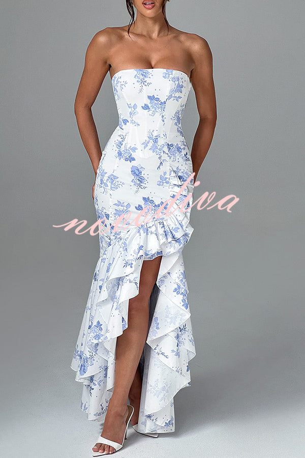 Vestido largo ajustado sexy con hombros descubiertos y bajo irregular