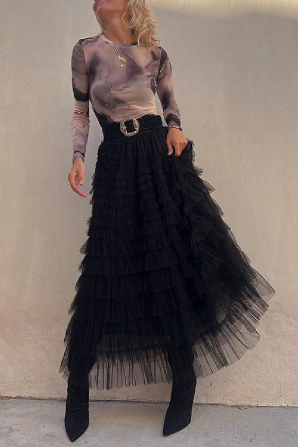 Falda larga de tul Be Your Own City Queen con volantes escalonados y cintura elástica