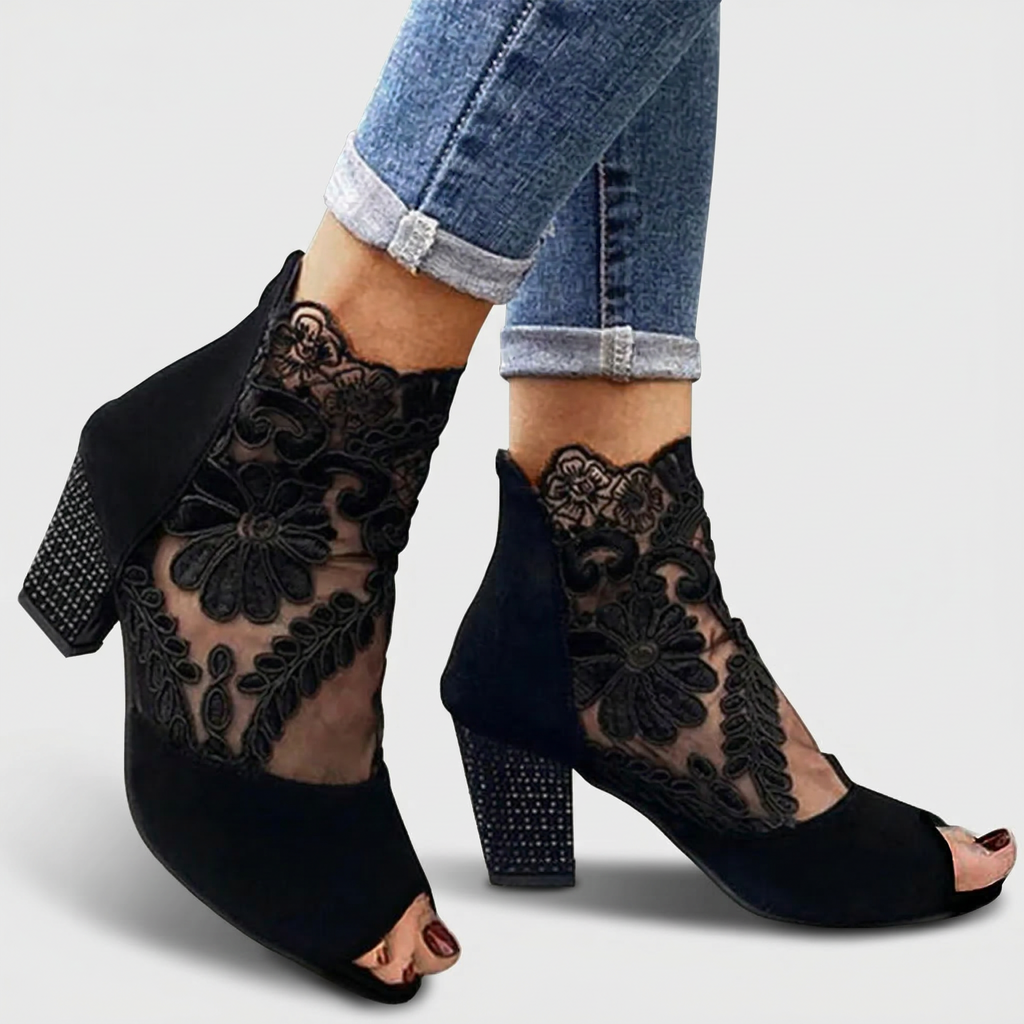 Botines de tacón peep-toe de encaje Rosalienne