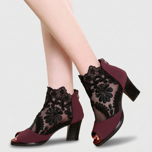 Botines de tacón peep-toe de encaje Rosalienne