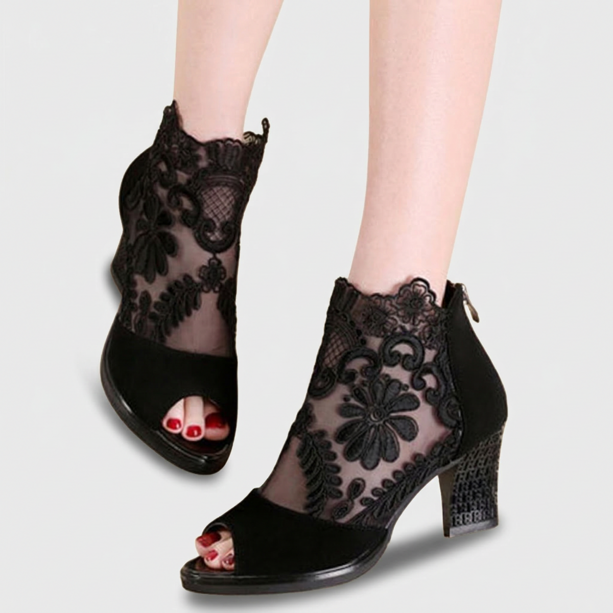 Botines de tacón peep-toe de encaje Rosalienne