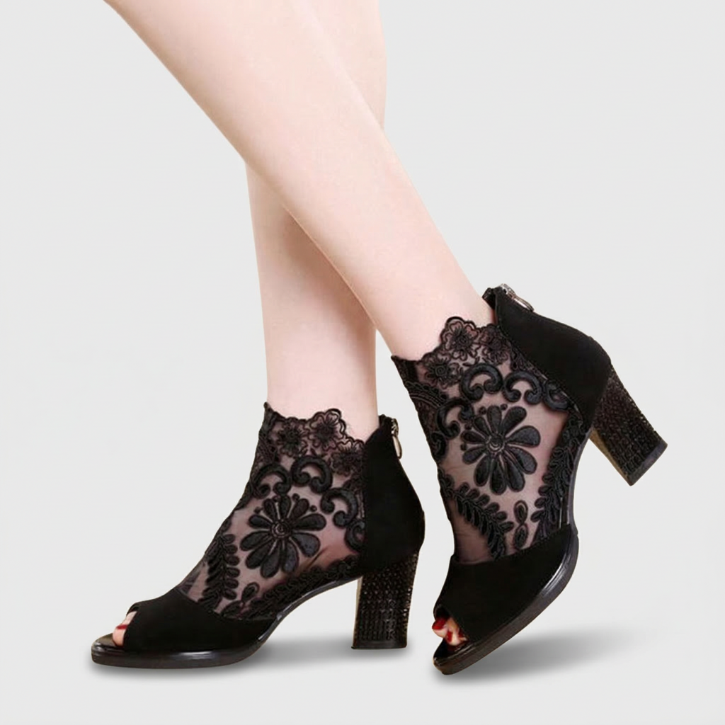 Botines de tacón peep-toe de encaje Rosalienne