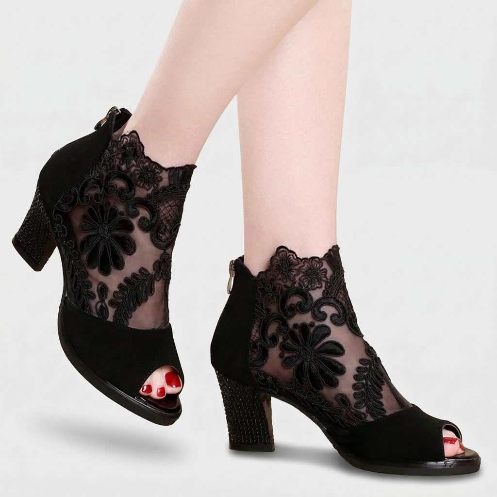 Botines de tacón peep-toe de encaje Rosalienne