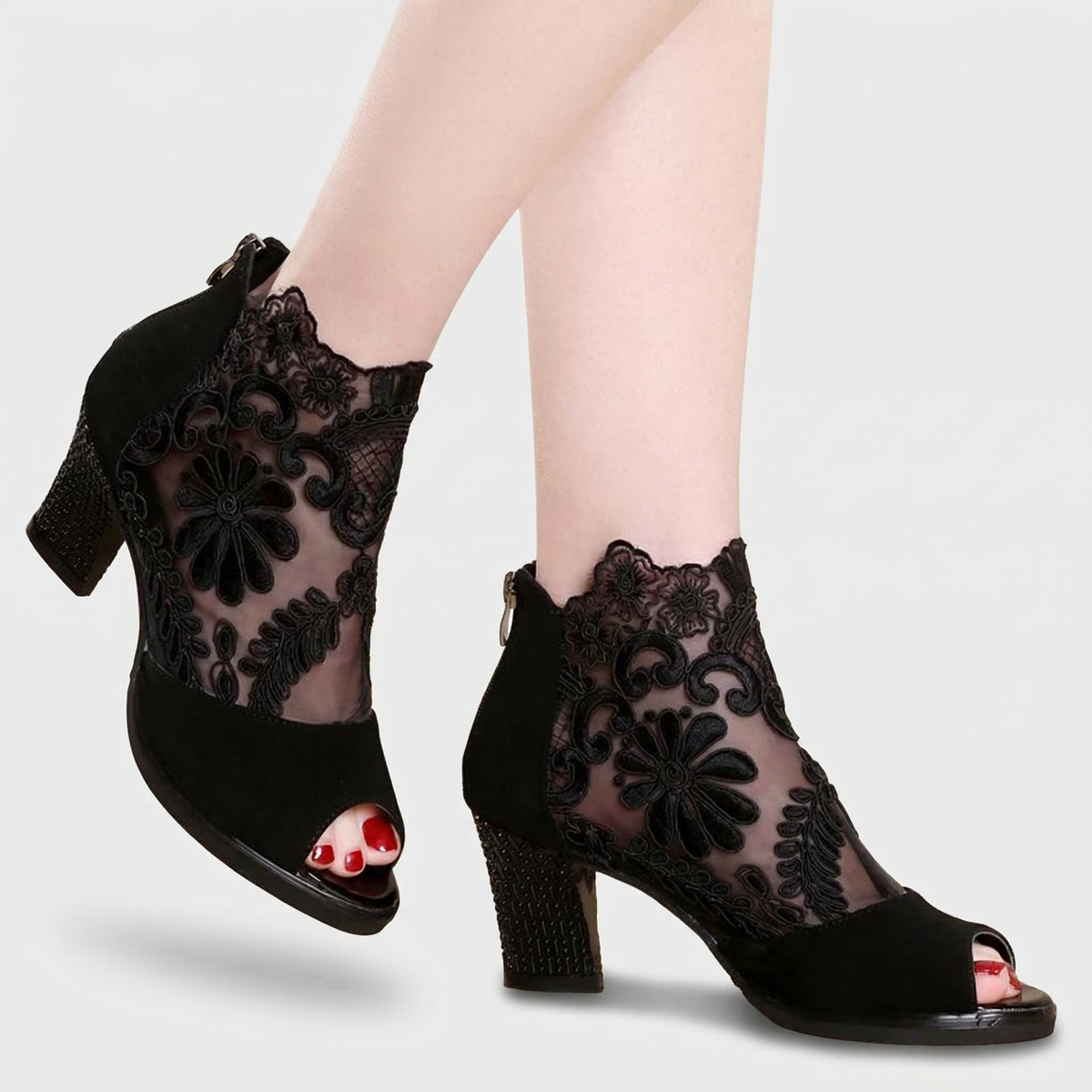 Botines de tacón peep-toe de encaje Rosalienne