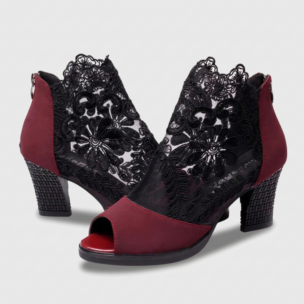 Botines de tacón peep-toe de encaje Rosalienne