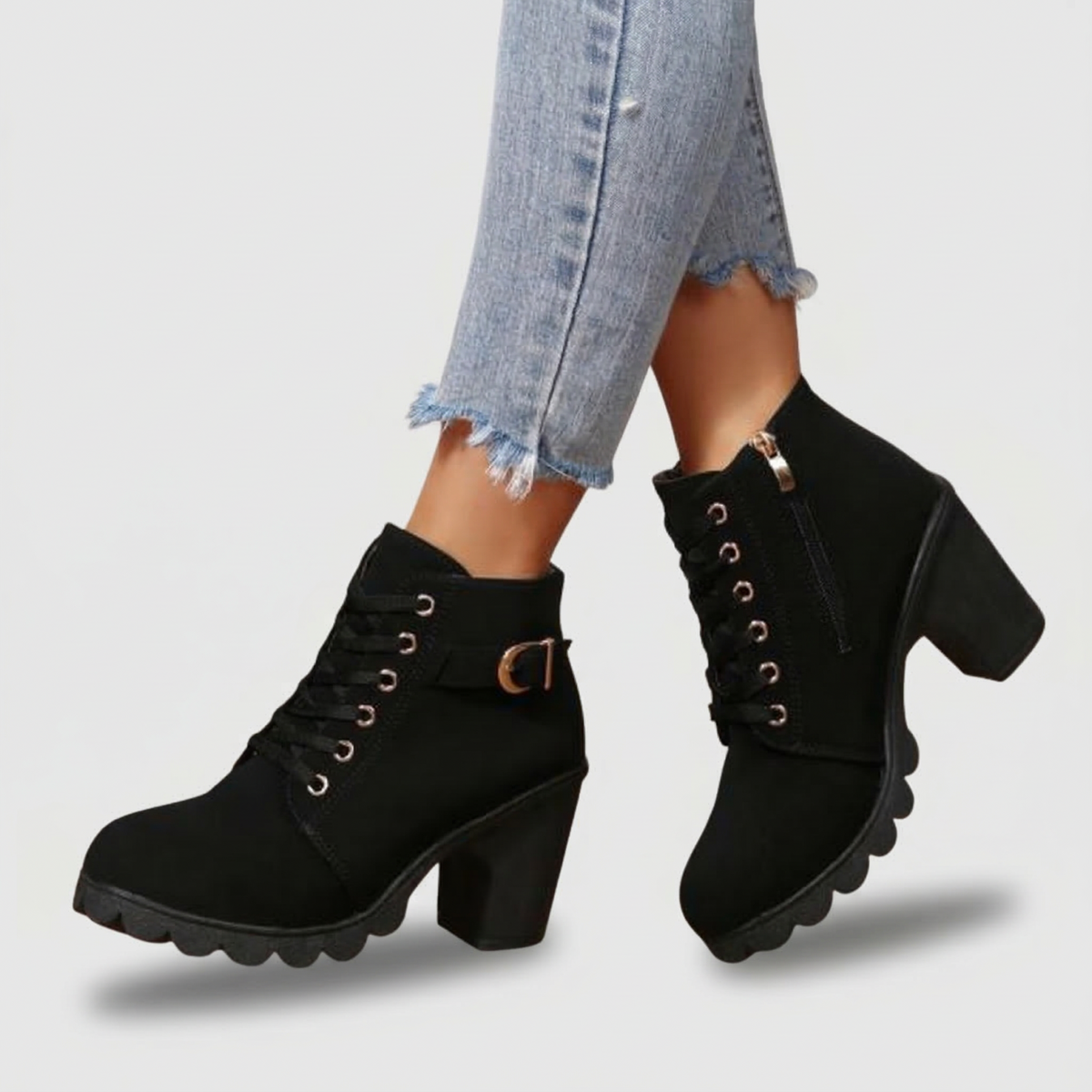 Botines Karin chic con cordones, hebilla metálica y suela gruesa