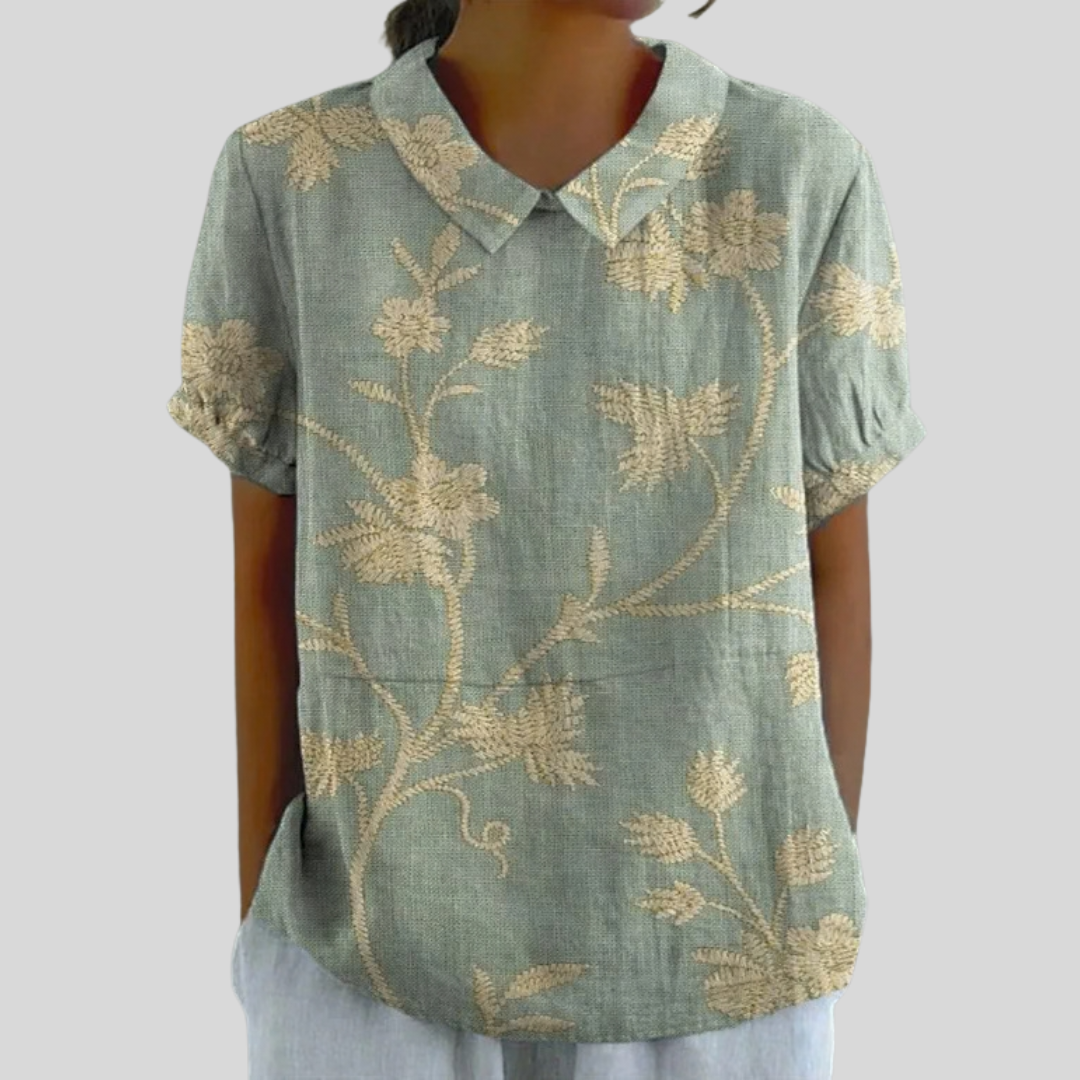 Cynthia | Blusa con Cuello y Bordado Floral