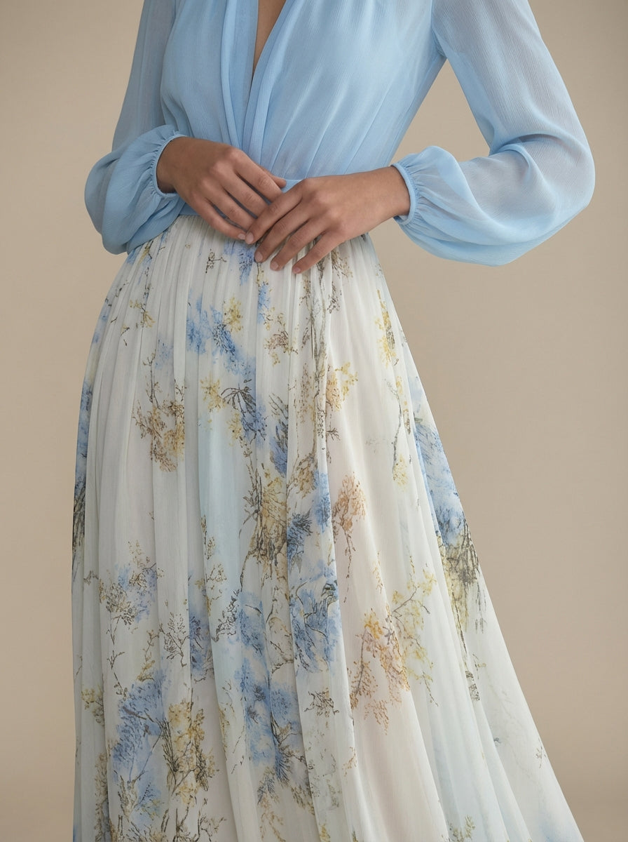 Cecelia | Vestido largo de gasa floral