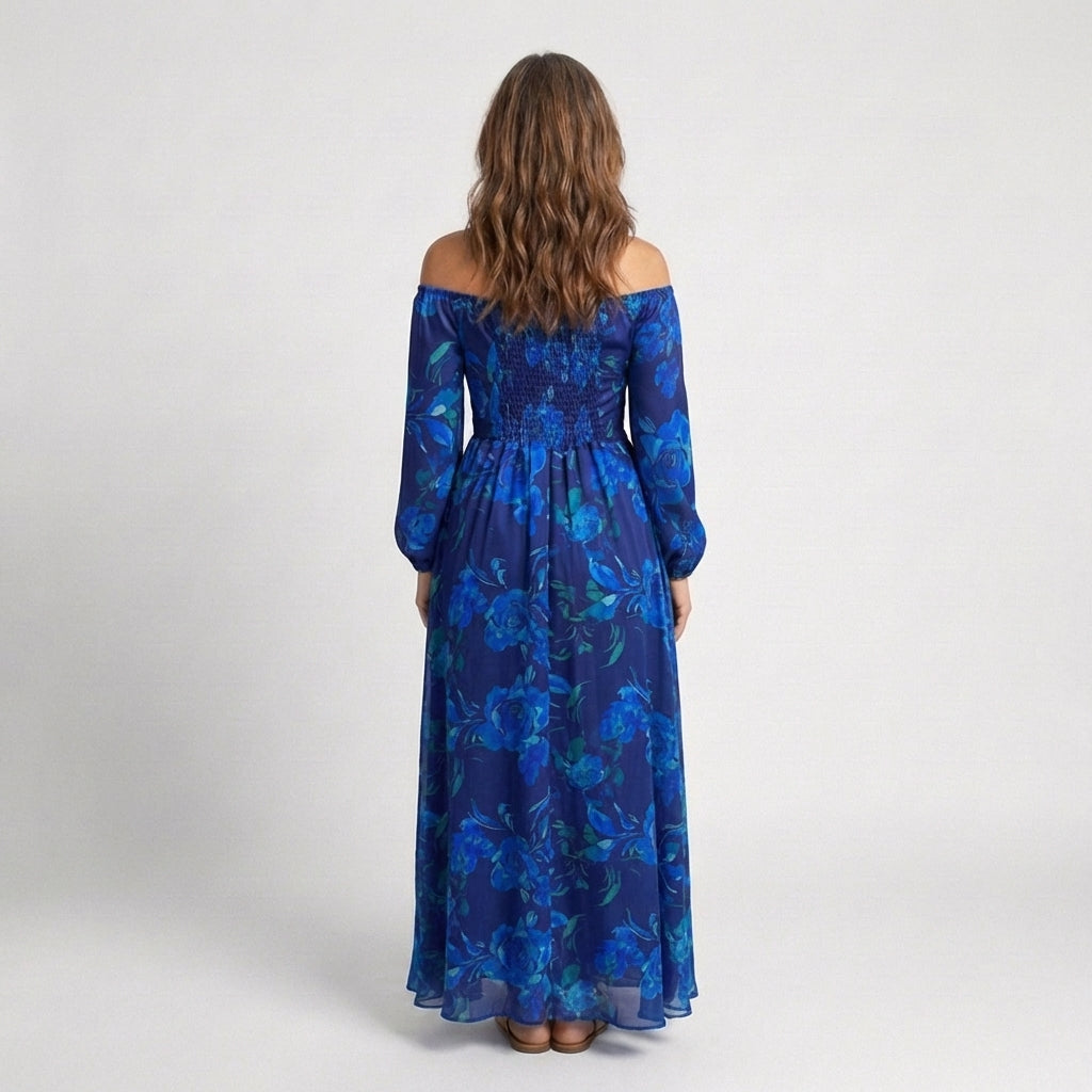 Pauline | Vestido Maxi Floral con Hombros Descubiertos