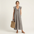 Josette | Vestido Maxi de Lino con Volantes y Cuello en V