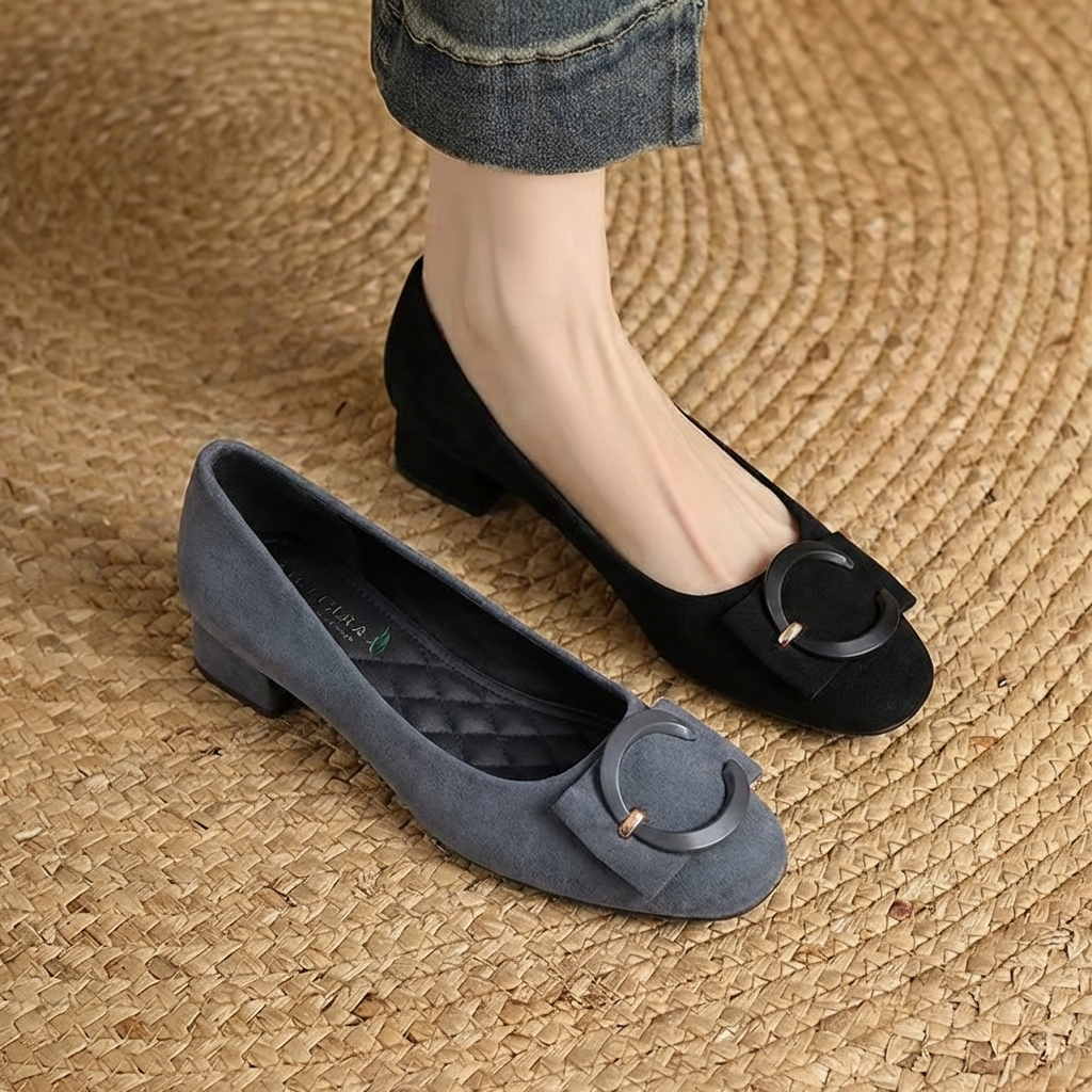 Rose™ | Zapatos de Salón de Ante, Punta Cuadrada y Tacón Bajo