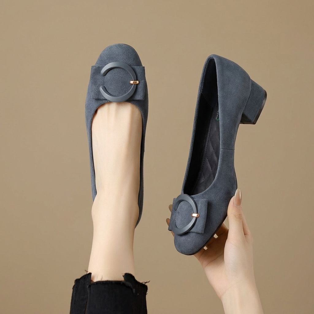 Rose™ | Zapatos de Salón de Ante, Punta Cuadrada y Tacón Bajo