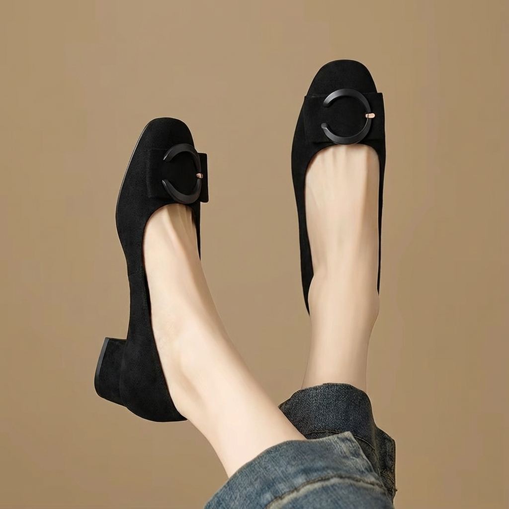 Rose™ | Zapatos de Salón de Ante, Punta Cuadrada y Tacón Bajo
