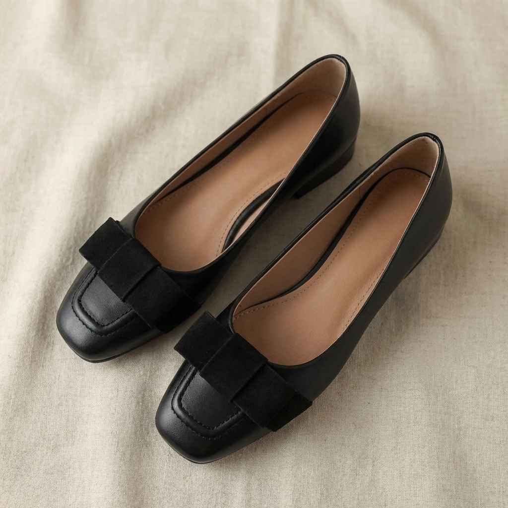 Camille™ | Bailarinas de piel con lazo y puntera cuadrada
