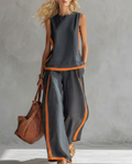 Ursula: conjunto elegante e informal de chaleco y pantalón con acabados bicolor