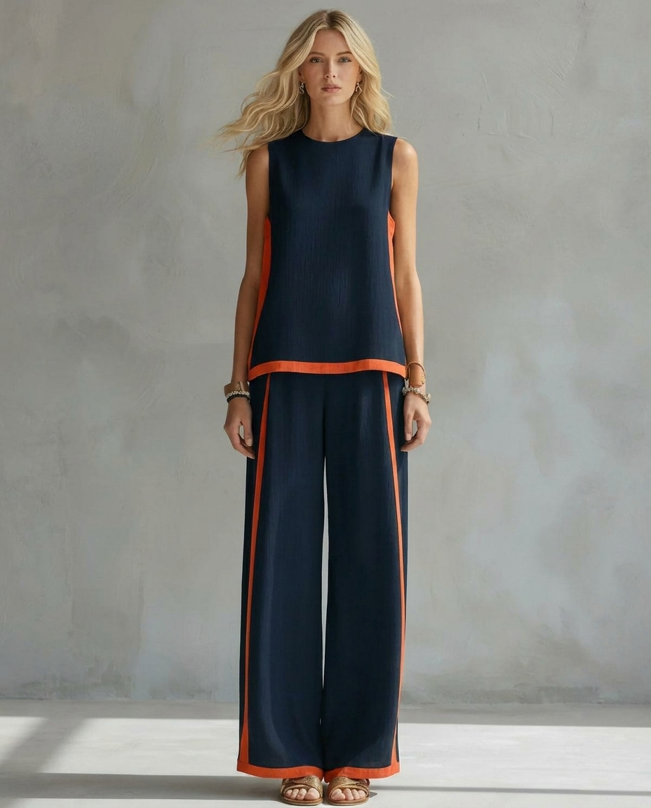 Ursula: conjunto elegante e informal de chaleco y pantalón con acabados bicolor