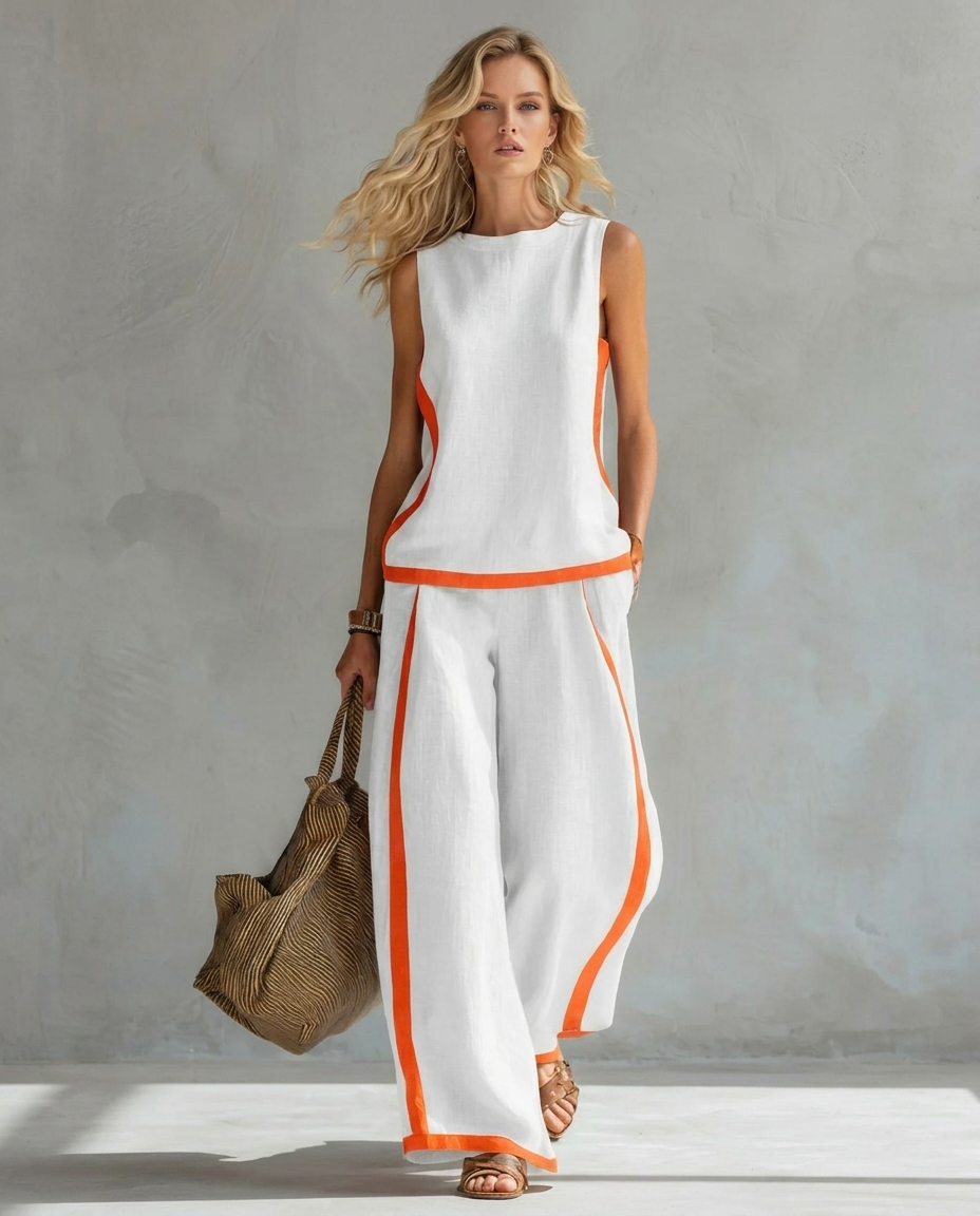 Ursula: conjunto elegante e informal de chaleco y pantalón con acabados bicolor