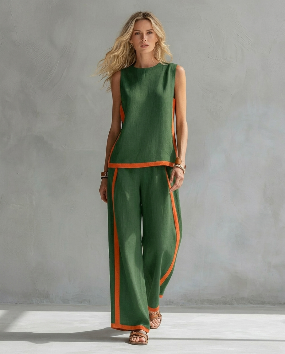 Ursula: conjunto elegante e informal de chaleco y pantalón con acabados bicolor