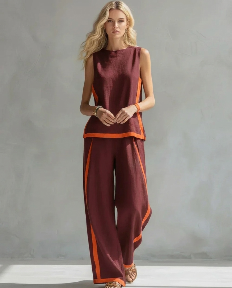 Ursula: conjunto elegante e informal de chaleco y pantalón con acabados bicolor