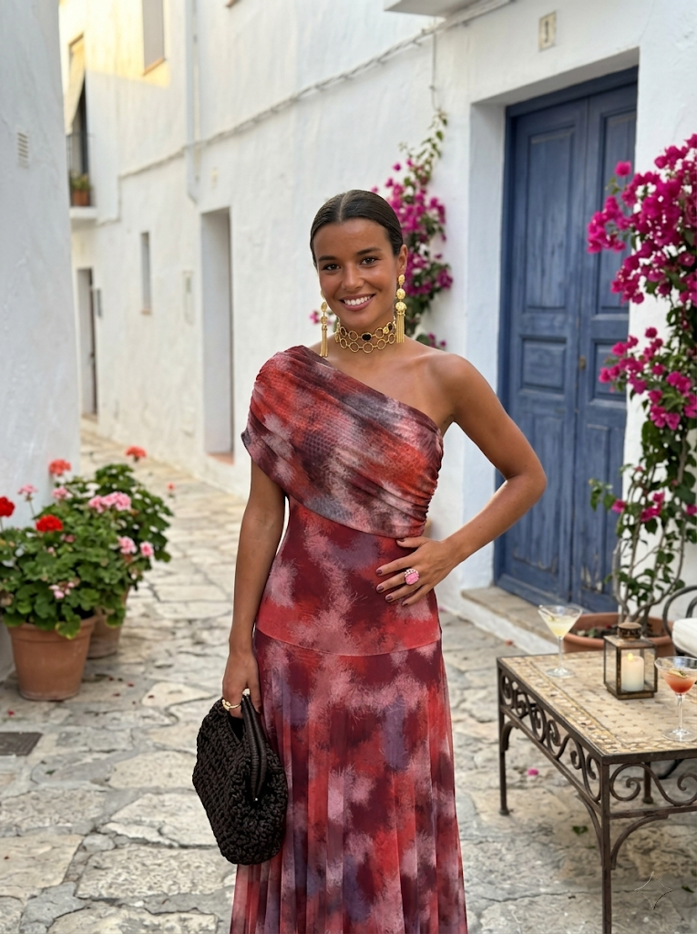 Thea | Vestido largo estampado de un solo hombro