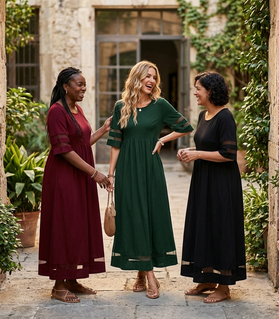 Aubrey | Vestido midi favorecedor que estiliza el abdomen