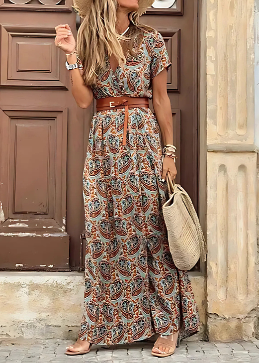 Edwina | Vestido largo floral con cinturón