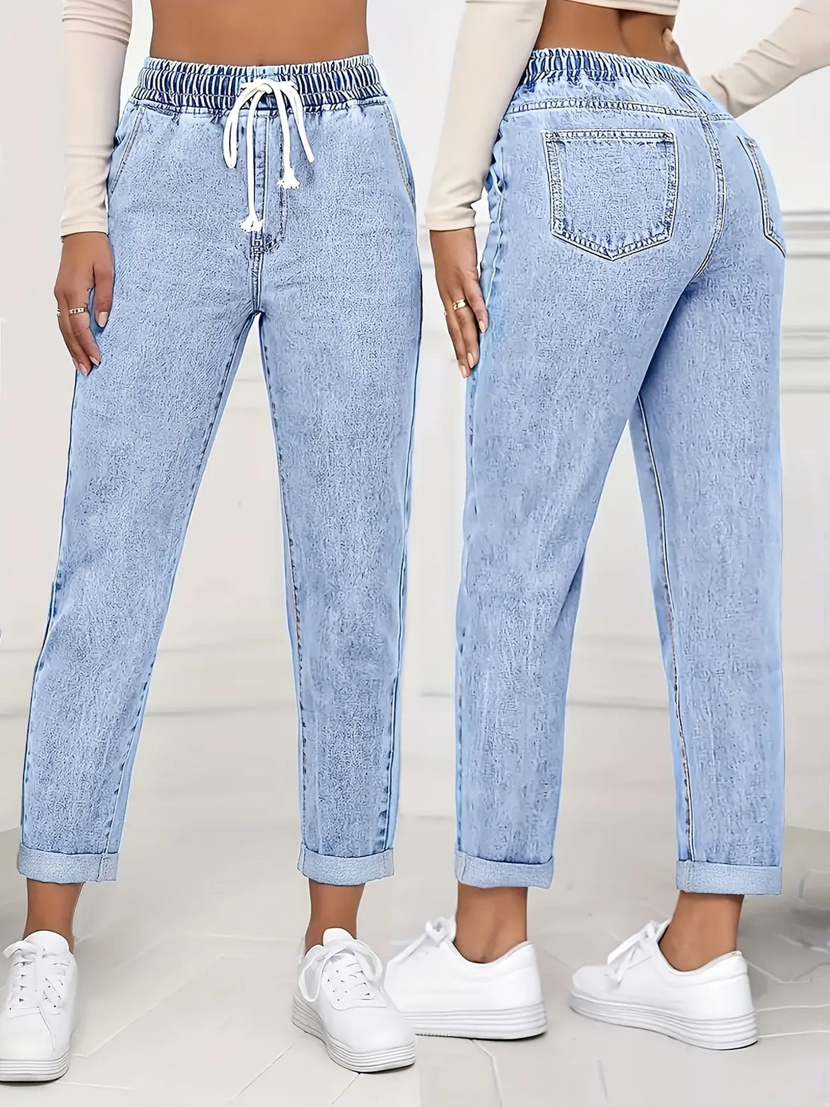 Pantalón vaquero de mujer, tobillero y con cordón