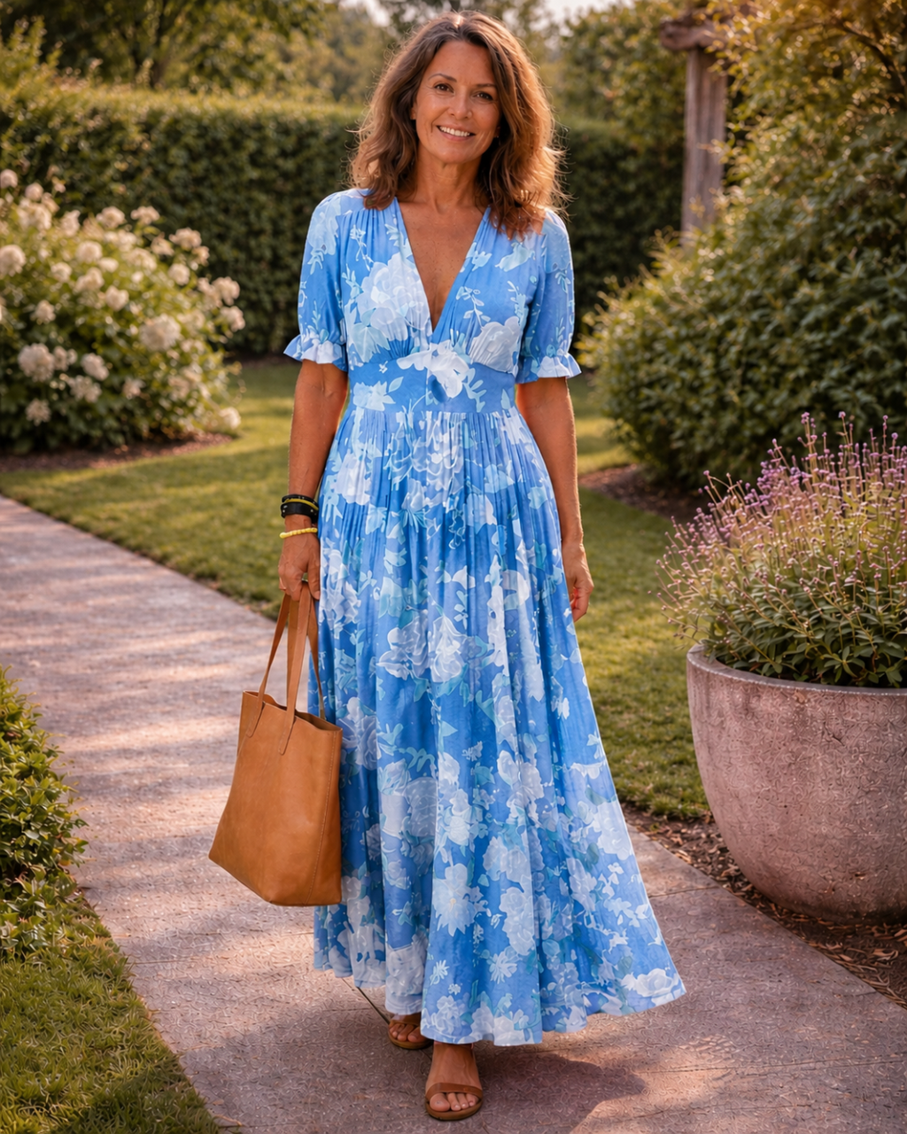 Ione | Vestido midi floral sin mangas con escote en V