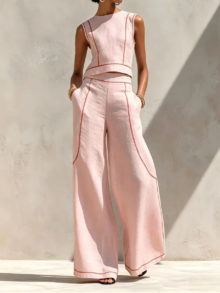 Conjunto Inés de Dos Piezas con Pantalón Palazzo y Detalles en Contraste