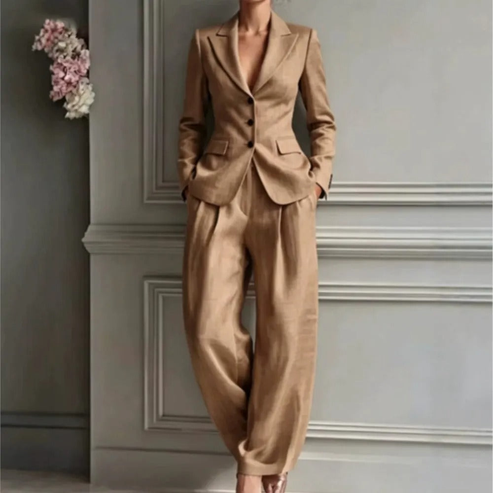 Victoria Conjunto de Traje Elegante con Blazer Entallado y Pantalón Ancho