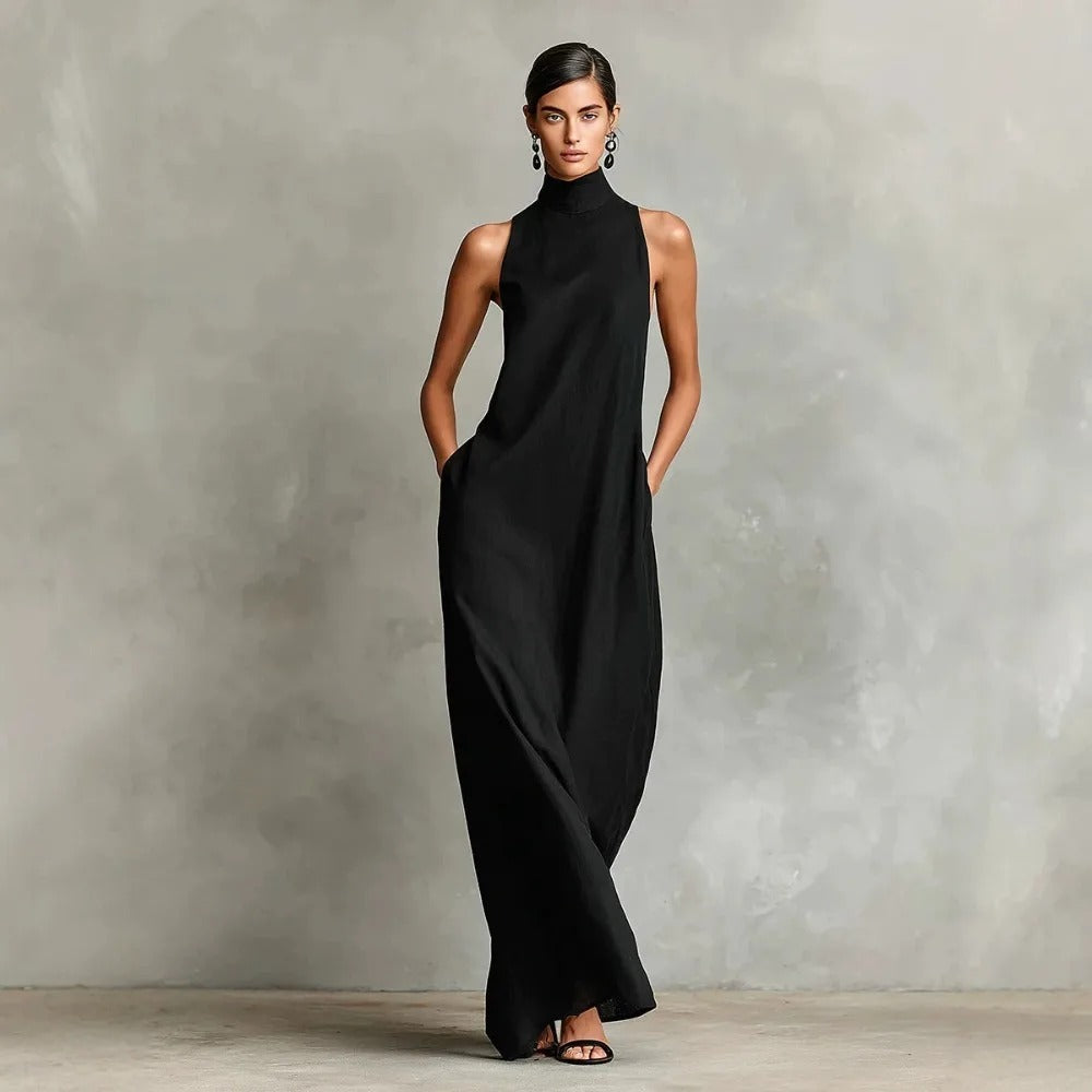 Marina Vestido Largo Holgado con Cuello Alto
