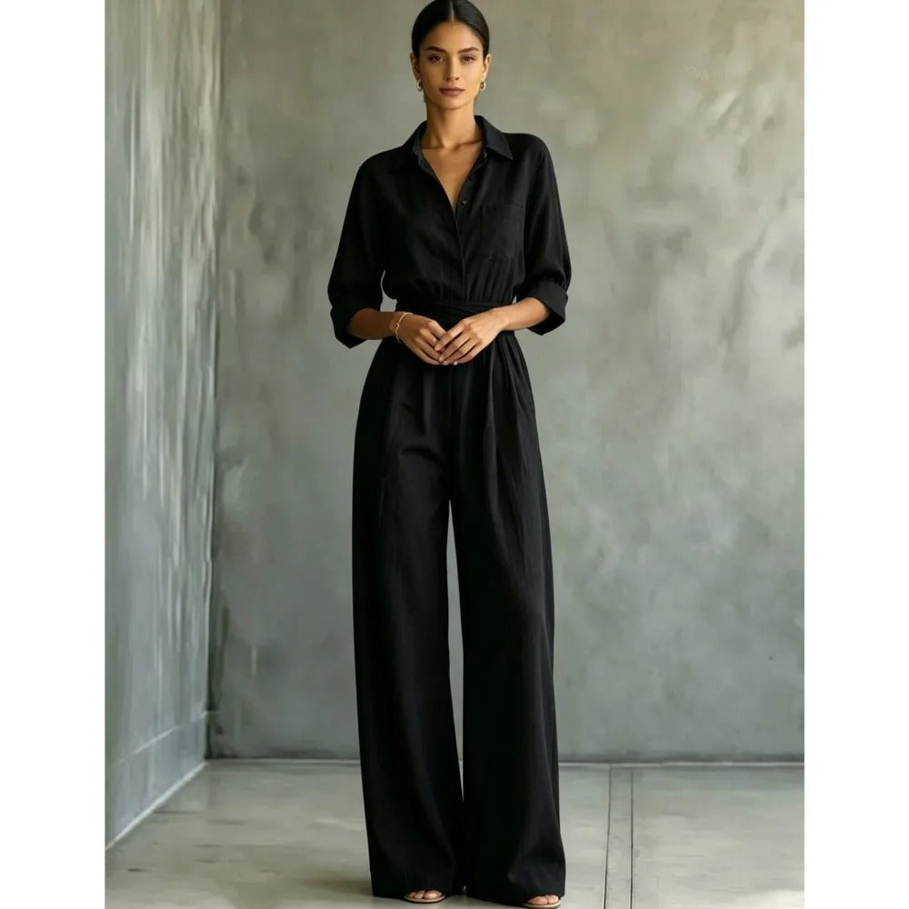 Mono Elegante Elena con Cintura Ajustable y Pantalón Ancho