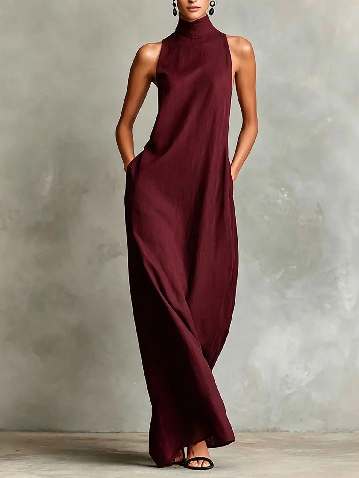 Marina Vestido Largo Holgado con Cuello Alto