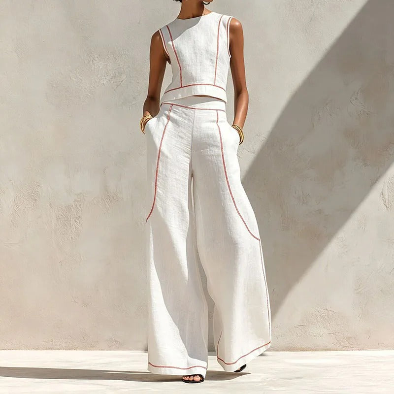 Conjunto Inés de Dos Piezas con Pantalón Palazzo y Detalles en Contraste