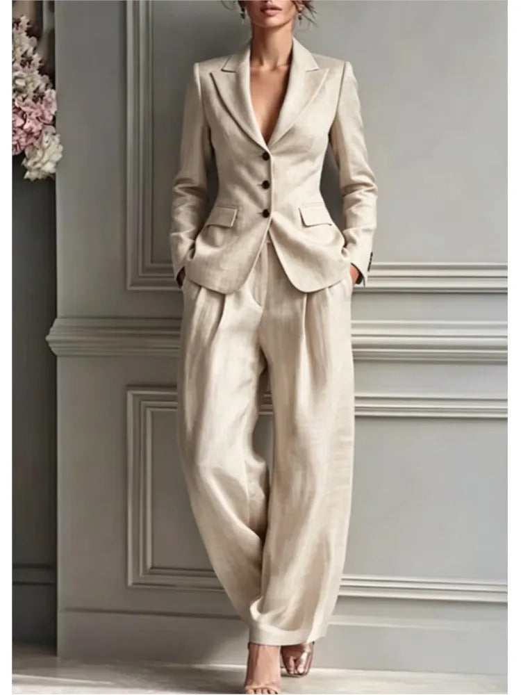 Victoria Conjunto de Traje Elegante con Blazer Entallado y Pantalón Ancho