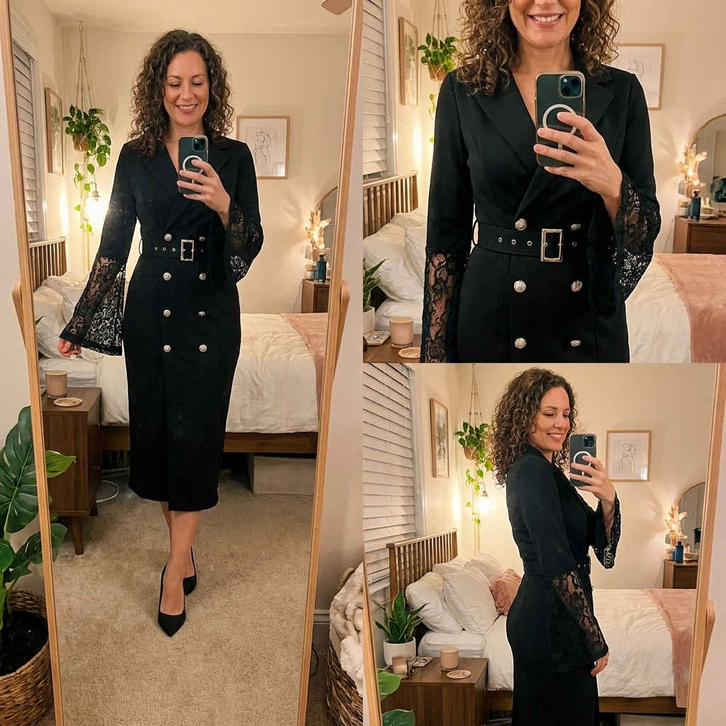 Kerensa | Vestido midi con cinturón y manga de encaje
