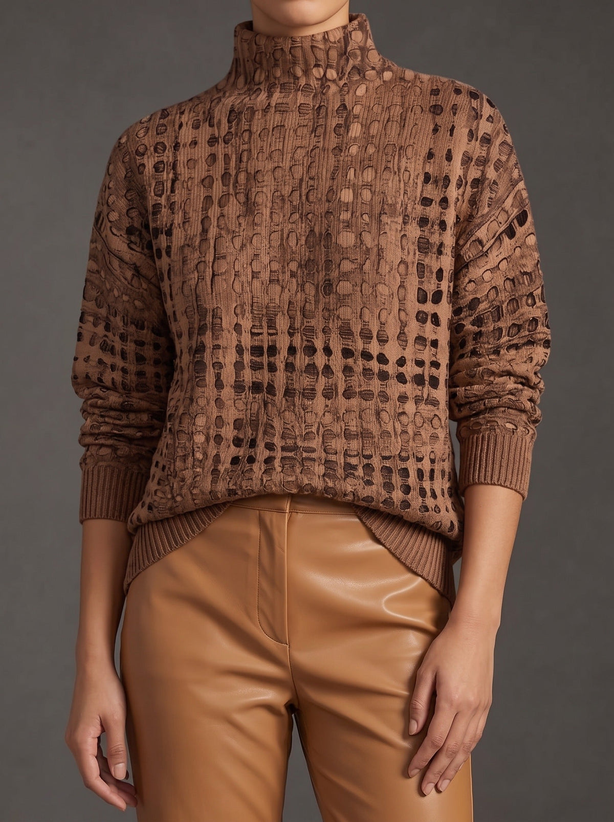 Marnie™ | Jersey de cuello alto castaño con calado
