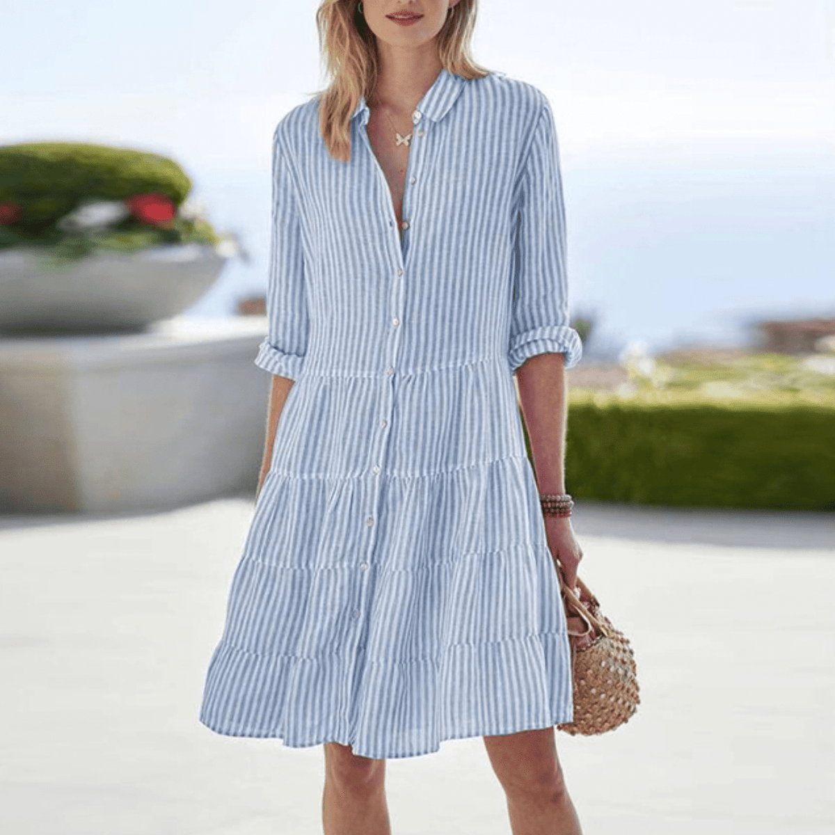 Cecily | Vestido Camisero Rayado y Fresco